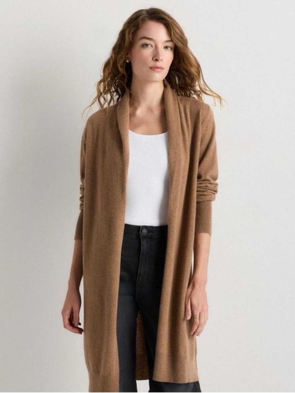 Quince Long Open-Front Women's Cardigan Sweater -100 % Mongolian Cashmere